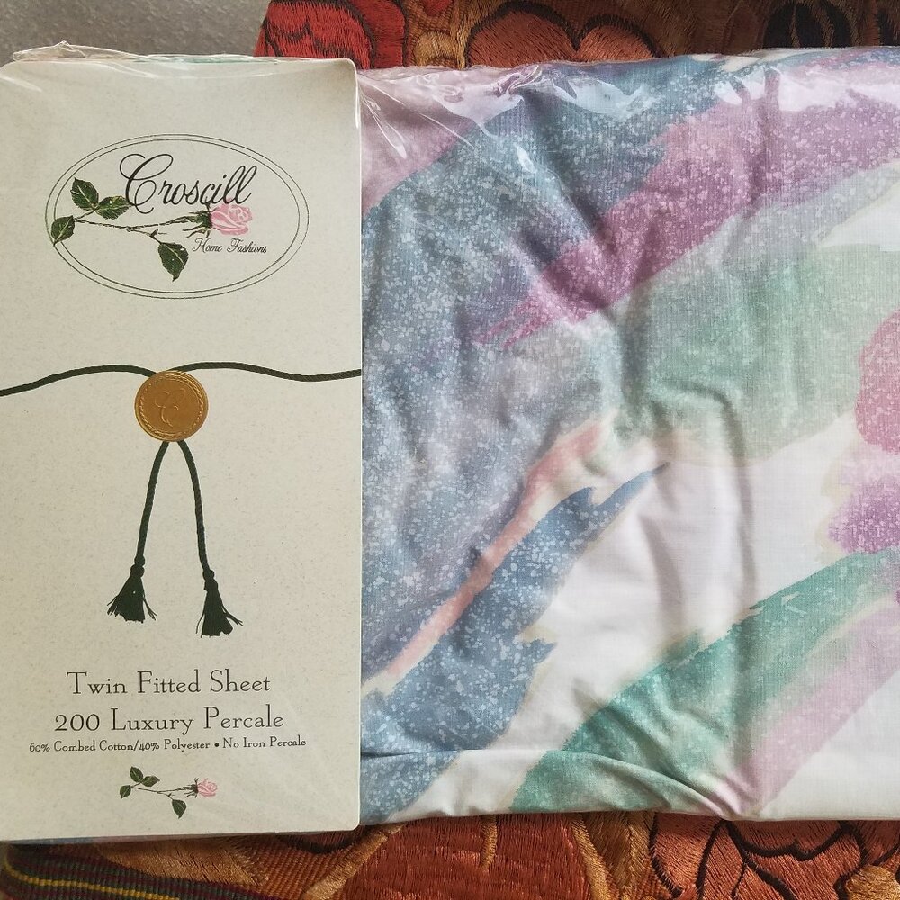 Croscill twin fitted sheet vintage 80's pastel nip percale